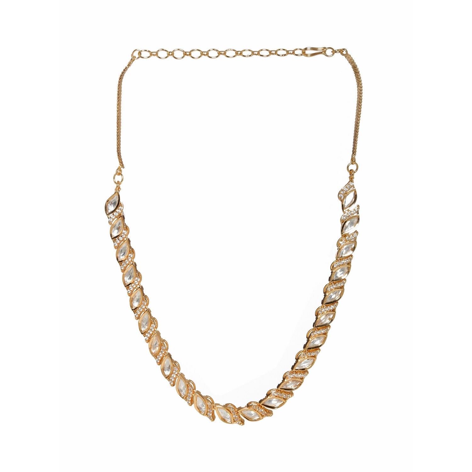 Leaf Shaped Neckpiece in Kundan and American Diamonds (Gold) - Ruby Raang