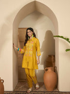 Joban Fashion Women Mustard Roman Silk Embroidered Stitched Kurta Set - Distacart