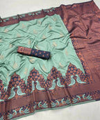 DEIANA'S Beautiful Designer Golden zari Soft Lichi Silk Saree - Sky