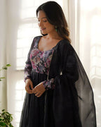 Joban Fashion Black Kurta Set Organza Sequin Embroidery Work - Distacart