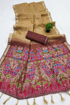Vastranavya Cream Muga Cotton Meenakari & Azarakh Pallu Saree with Contrast Blouse - Distacart