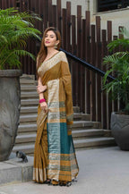 Beatitude Mustard Cotton Jacquard Border Tangail Handloom Saree