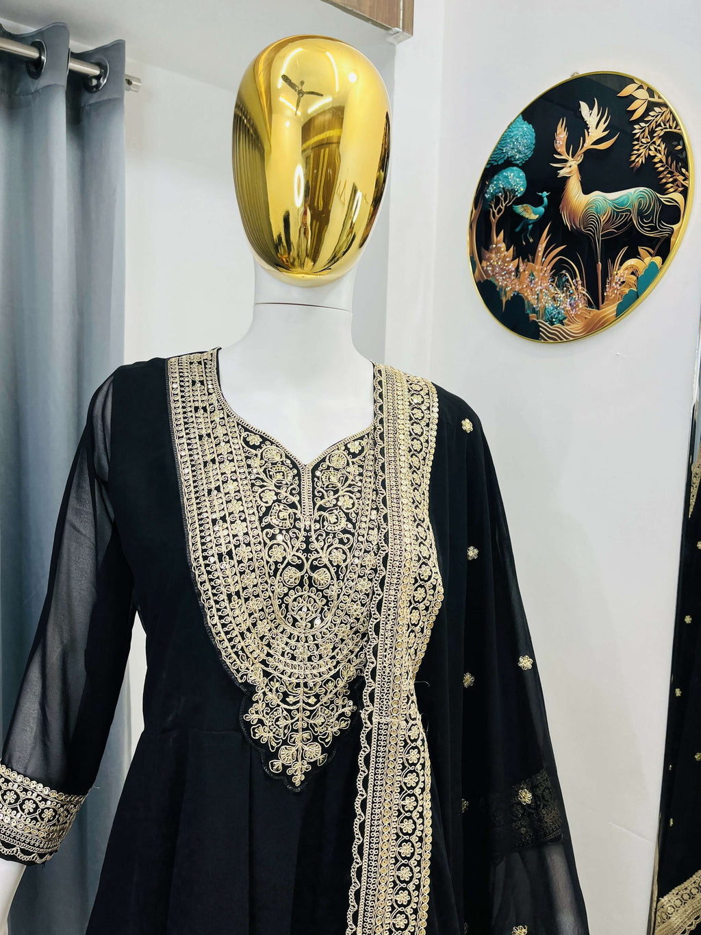 Teeya Creation Black Color Faux Georgette Embroidery Work Long Party Wear Gown