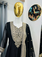 Teeya Creation Black Color Faux Georgette Embroidery Work Long Party Wear Gown
