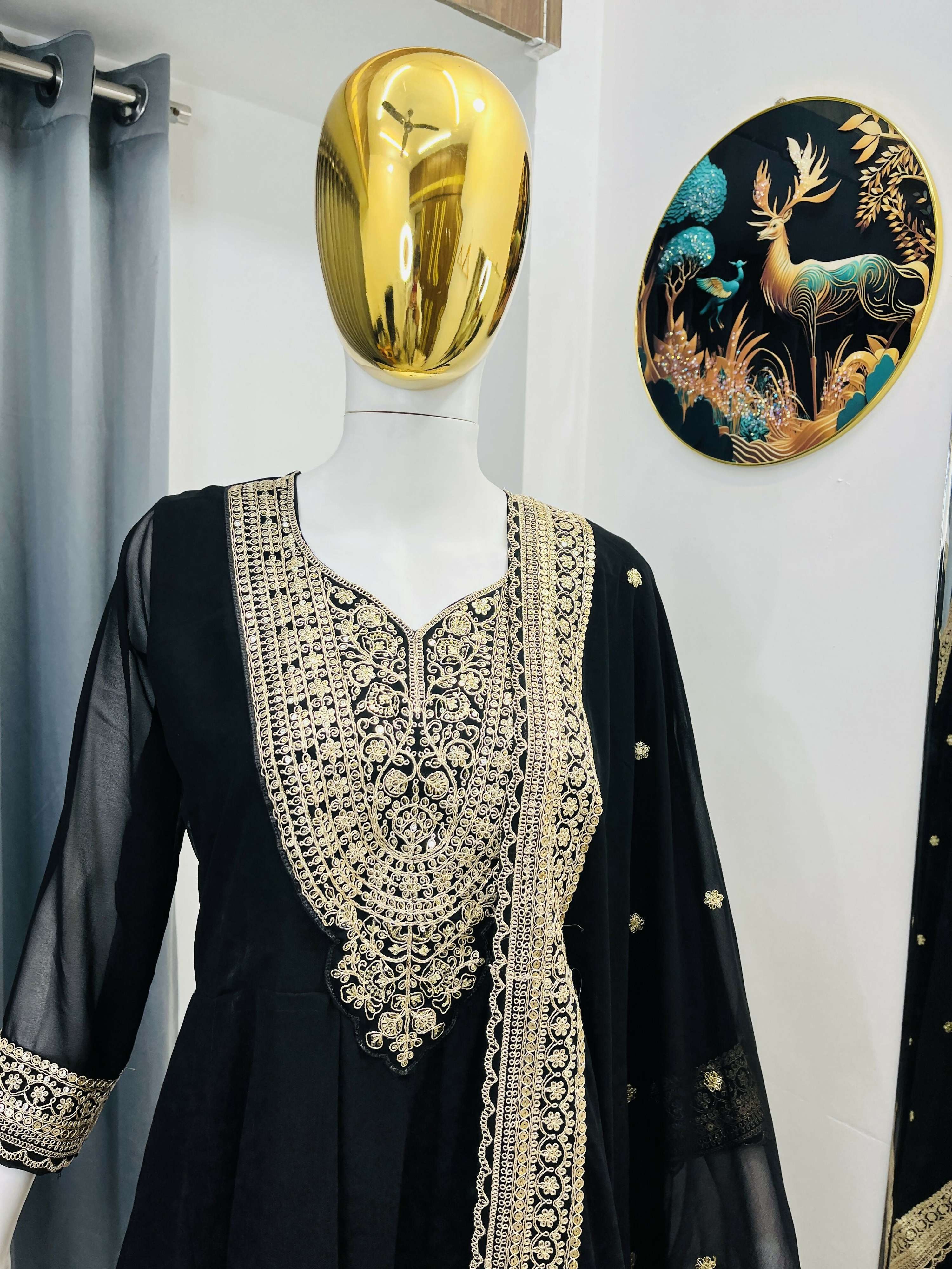 Teeya Creation Black Color Faux Georgette Embroidery Work Long Party Wear Gown