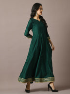 Myshka Women's Green Solid Silk Anarkali Party Kurta