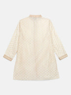 Ahalyaa Cream Chanderi Gold Print Kids Kurta Churidar Set For Boys