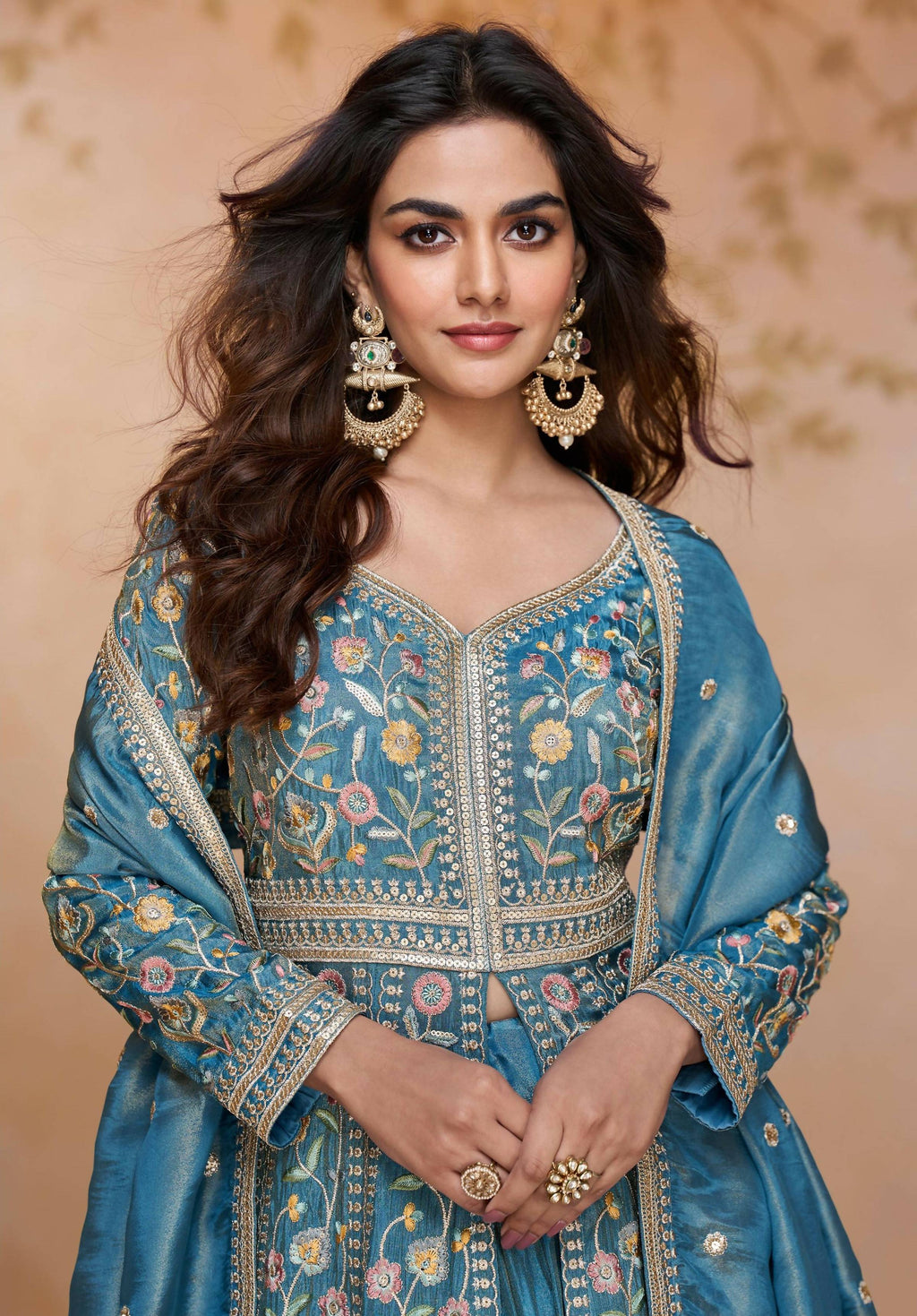 Anaita Blue Shimmer Readymade Suit with Heavy Embroidery & Sequence Work - Distacart