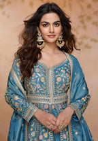 Anaita Blue Shimmer Readymade Suit with Heavy Embroidery & Sequence Work - Distacart