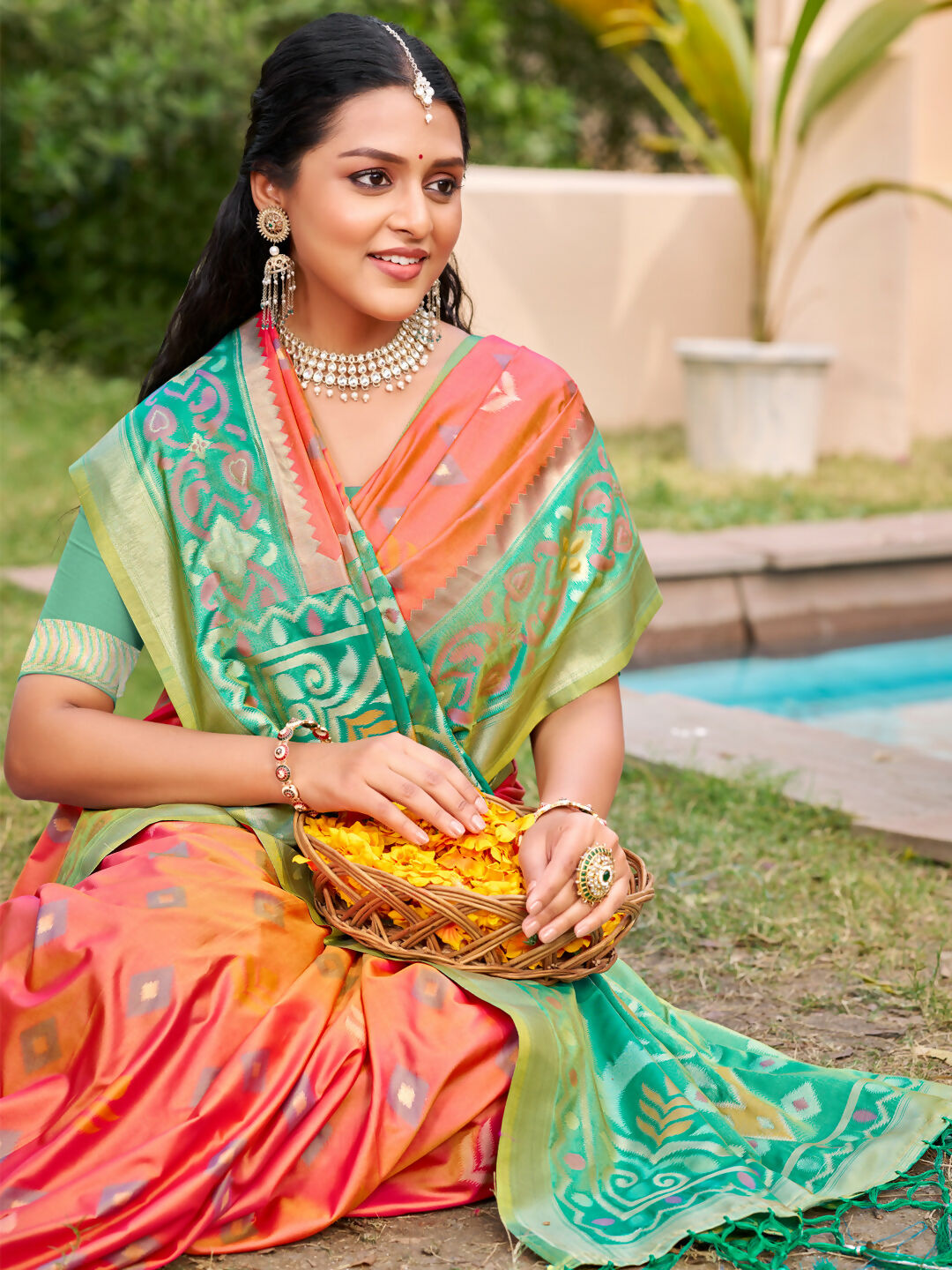 Shree Shyam Fashion Mustard Pochampally Silk Saree - Distacart