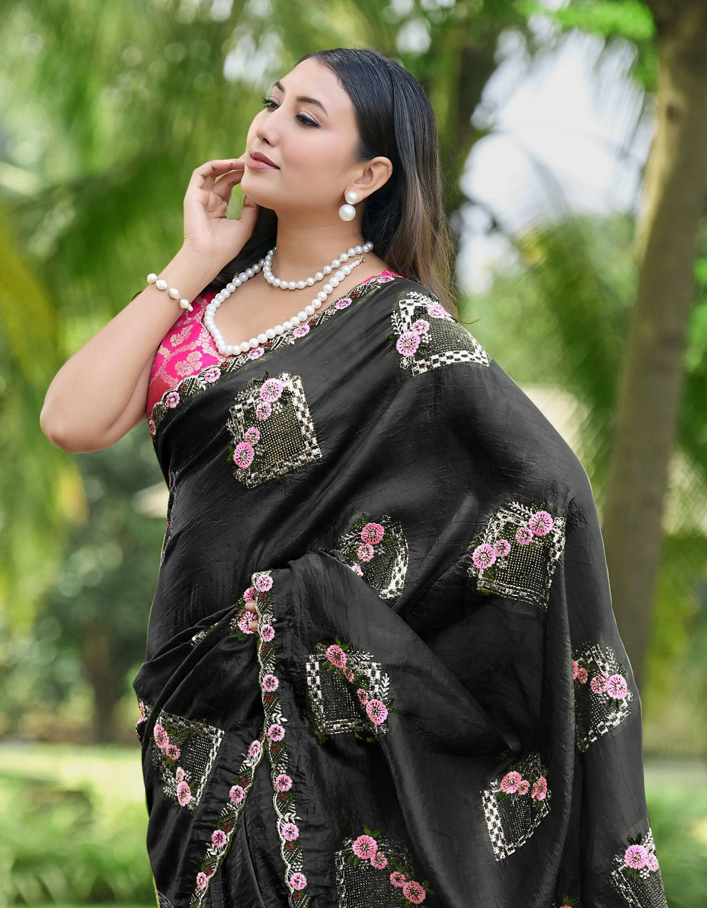 Teeya Creation Black Color Pure Paper Silk Heavy Embroidery Work Wedding Wear Saree - Distacart