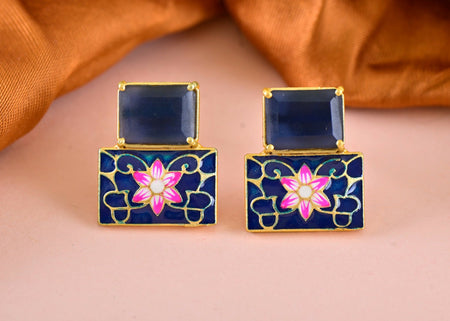 Joban Fashion Women Brass Blue Onyx Earrings