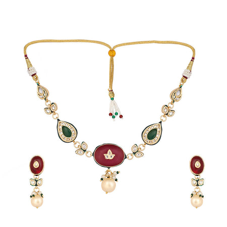 Nuyug 22K Gold Plated Radiant Sage Stone Kundan Necklace