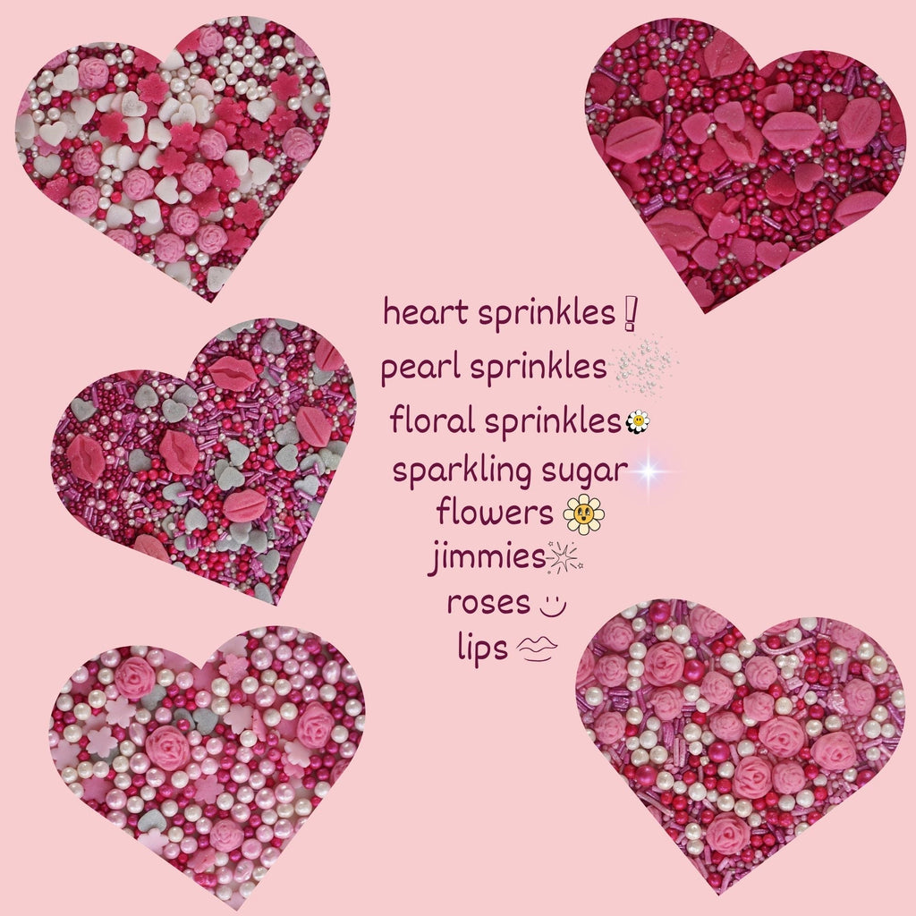 confect pink mini roses lips i silver hearts vermicelli and white pearls sprinkles for baking cake decorative mix pack of 5