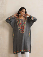 trueBrowns Grey Kashmiri Embroidered Woollen Phiran Kurta - Distacart
