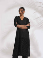trueBrowns Black Cotton Schiffli Kurta Set - Distacart