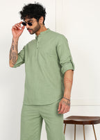 Fabmade Sage Linen Kurta Co-Ord Set - Distacart