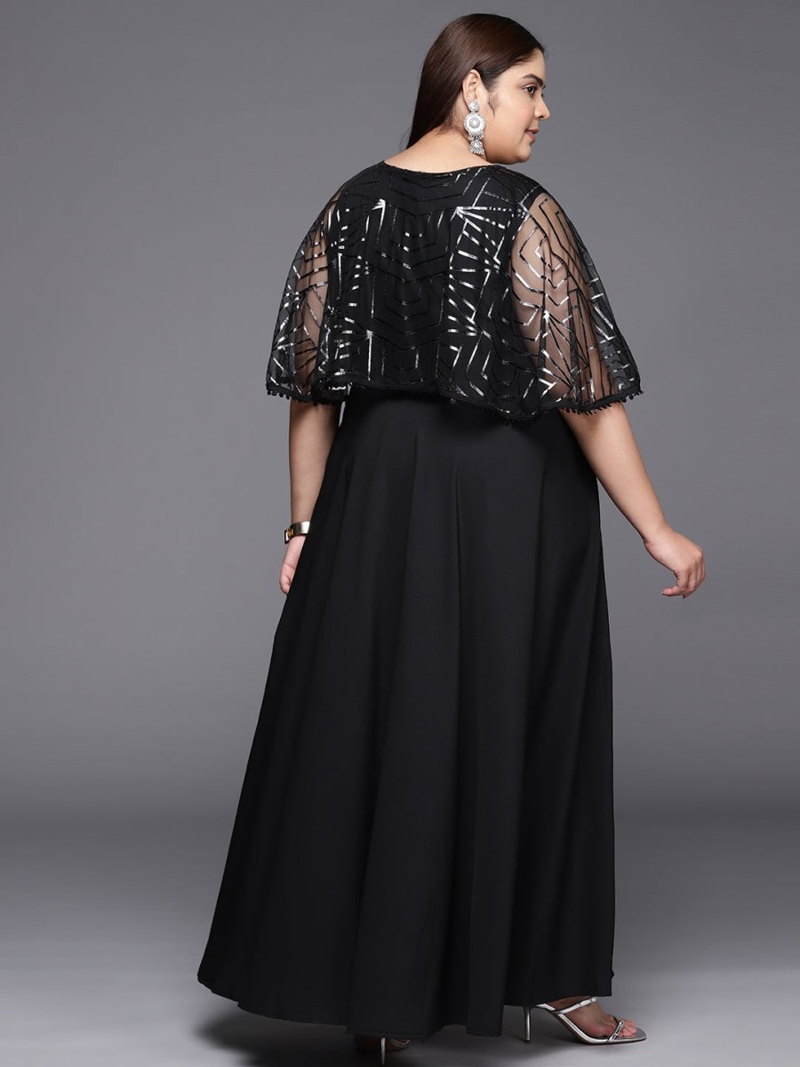 Ahalyaa Plus Size Geometric Print Crepe Layered A-line Maxi Ethnic Dress - Distacart