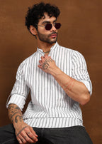 Fabmade Driftline Stripe Linen Short Kurta
