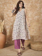 InWeave Dusty Mauve V Neck Aline Kurta Set - Distacart