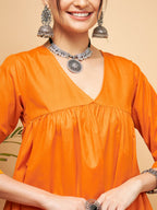 InWeave Women's Orange Flared Kurta Palazzo Set