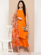 InWeave Women's Tangy Orange Short Pallazo Set W Green Or Dupatta