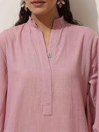 trueBrowns Pink Cotton Linen Kurta Pant Set - Distacart