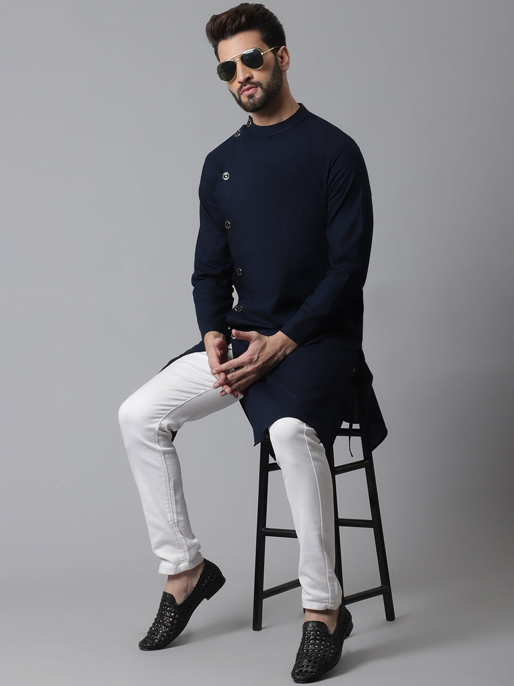 Even Apparels Blue Sherwani Kurta With Asymetrical Cut - Distacart