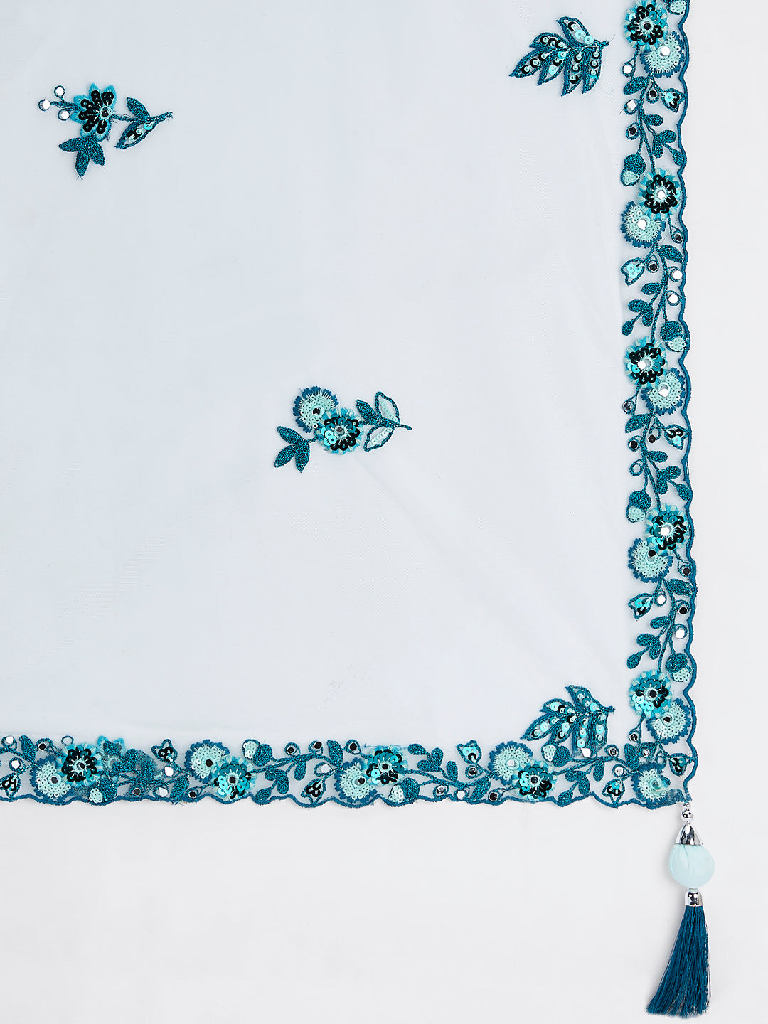 House of Panchhi Turquoise Blue Net Sequins, Mirror And Thread Embroidery Lehenga Choli & Dupatta