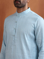 trueBrowns Men's Blue Sequin Chanderi Kurta