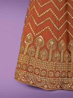 Myra Orange Georgette Embroidered Designer Lehenga