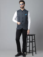 Even Apparels Men's Blue Nehru Jacket With Welt Pockets