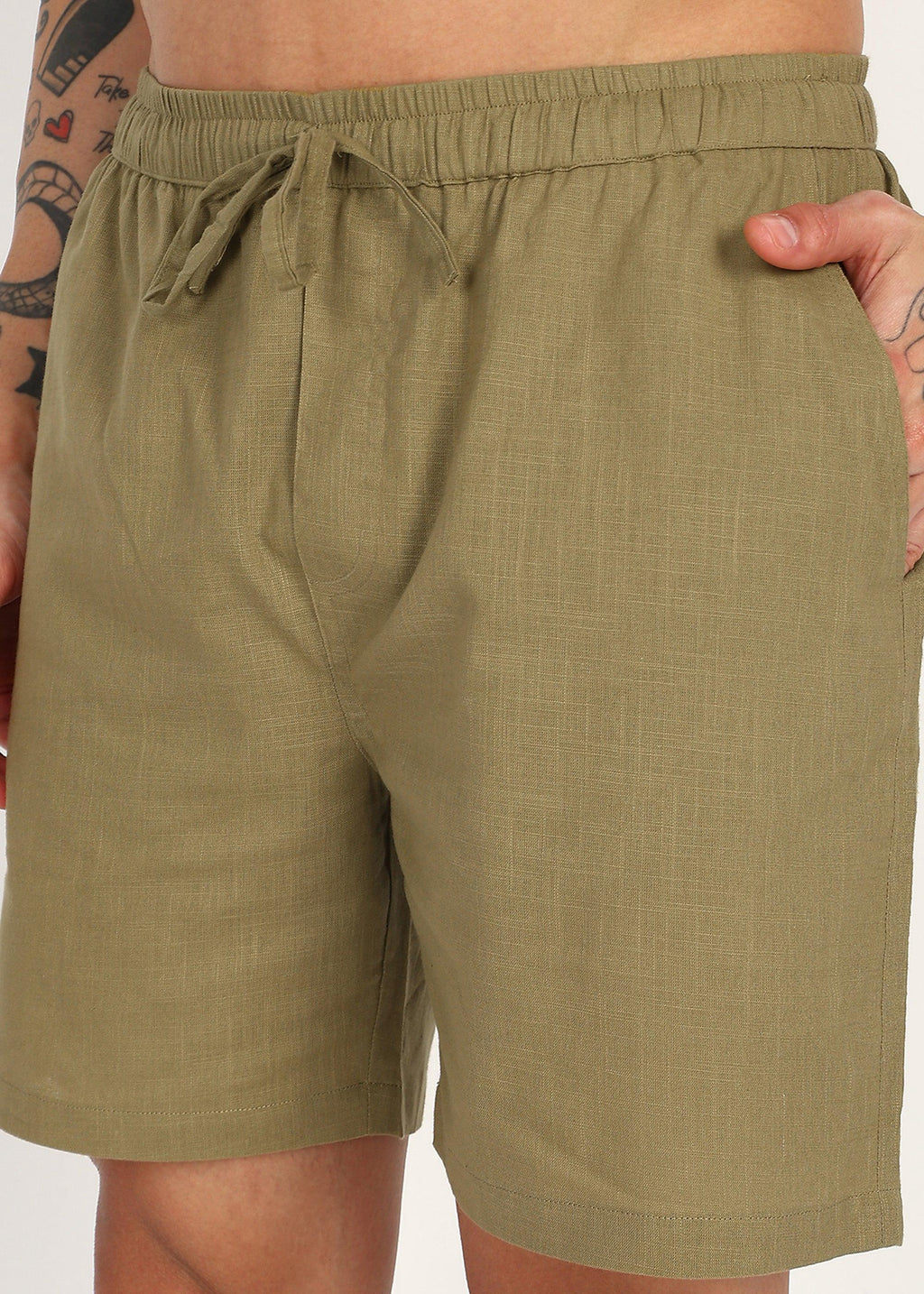 Fabmade Olive Ease Linen Shorts