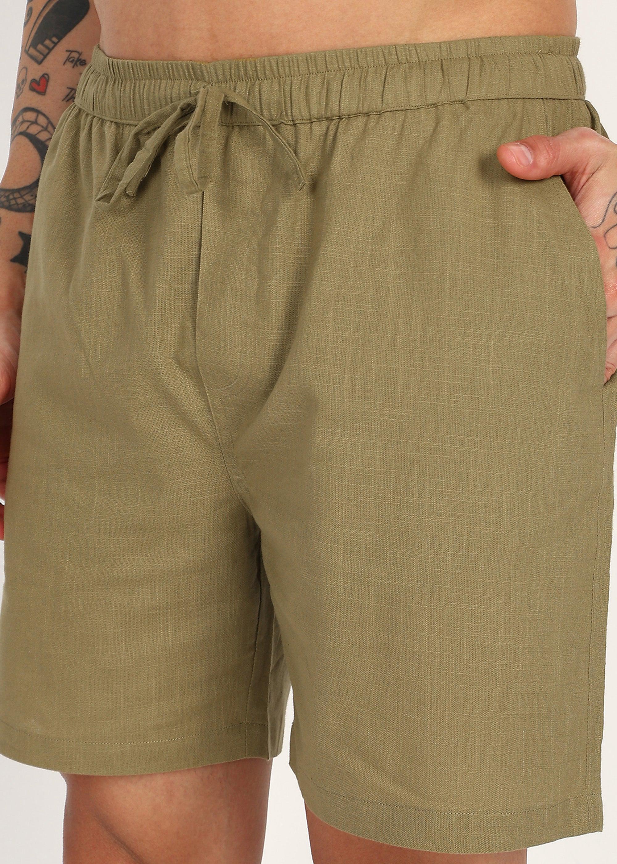 Fabmade Olive Ease Linen Shorts