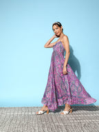 InWeave Women's Pink Paisley Print Back Detail Long Dress - Distacart