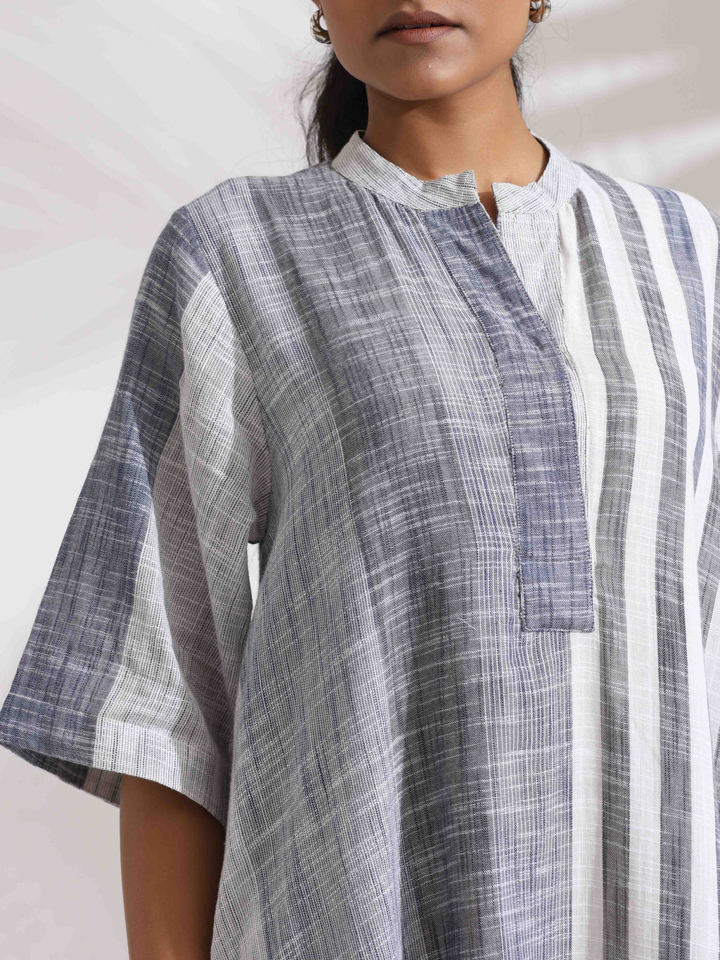 trueBrowns Off-White Cotton Multi Stripe Flared Dress - Distacart