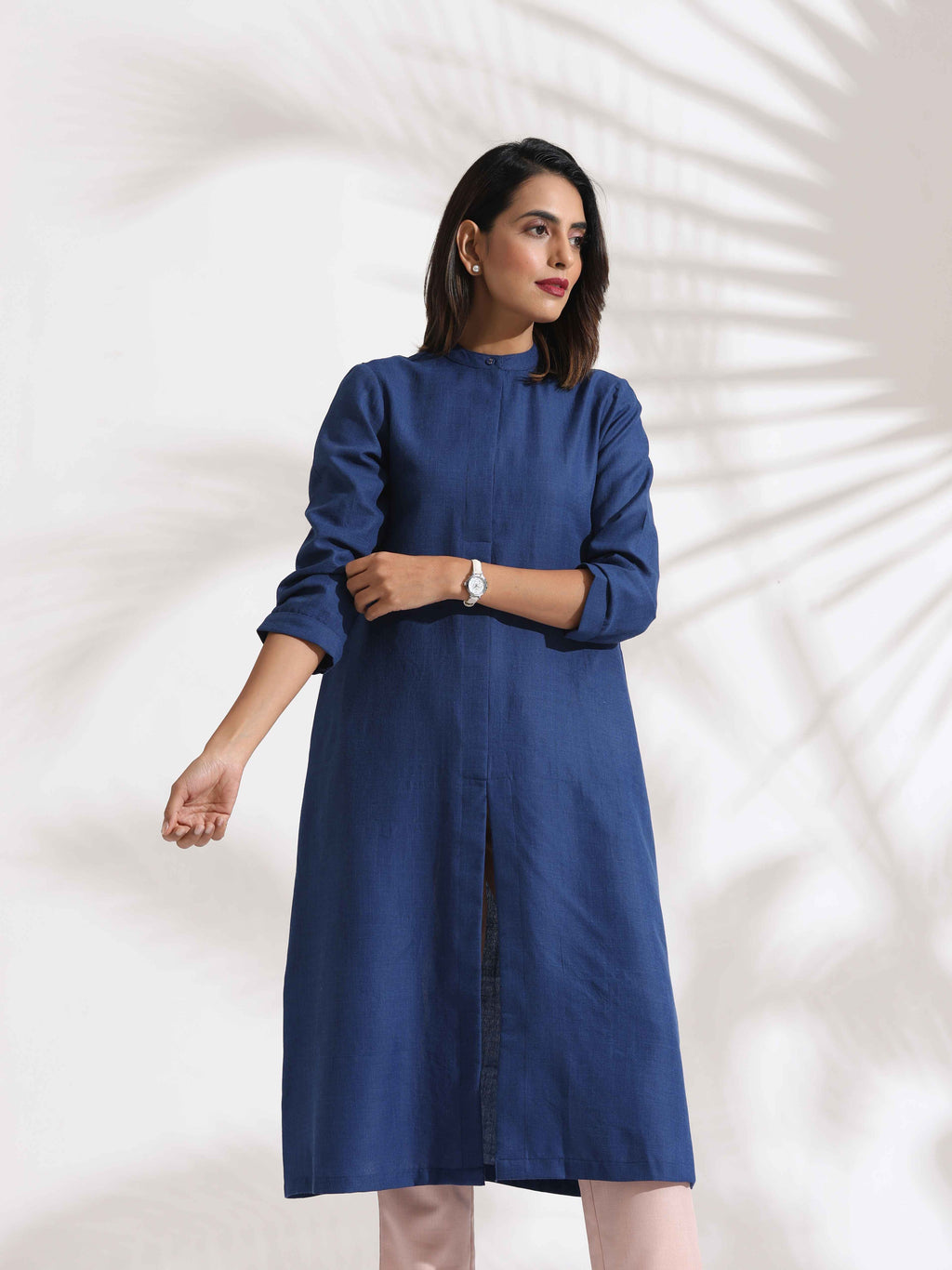trueBrowns Blue Slub Kurta Set - Distacart