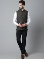Even Apparels Men's Brown Pure Wool Nehru Jacket