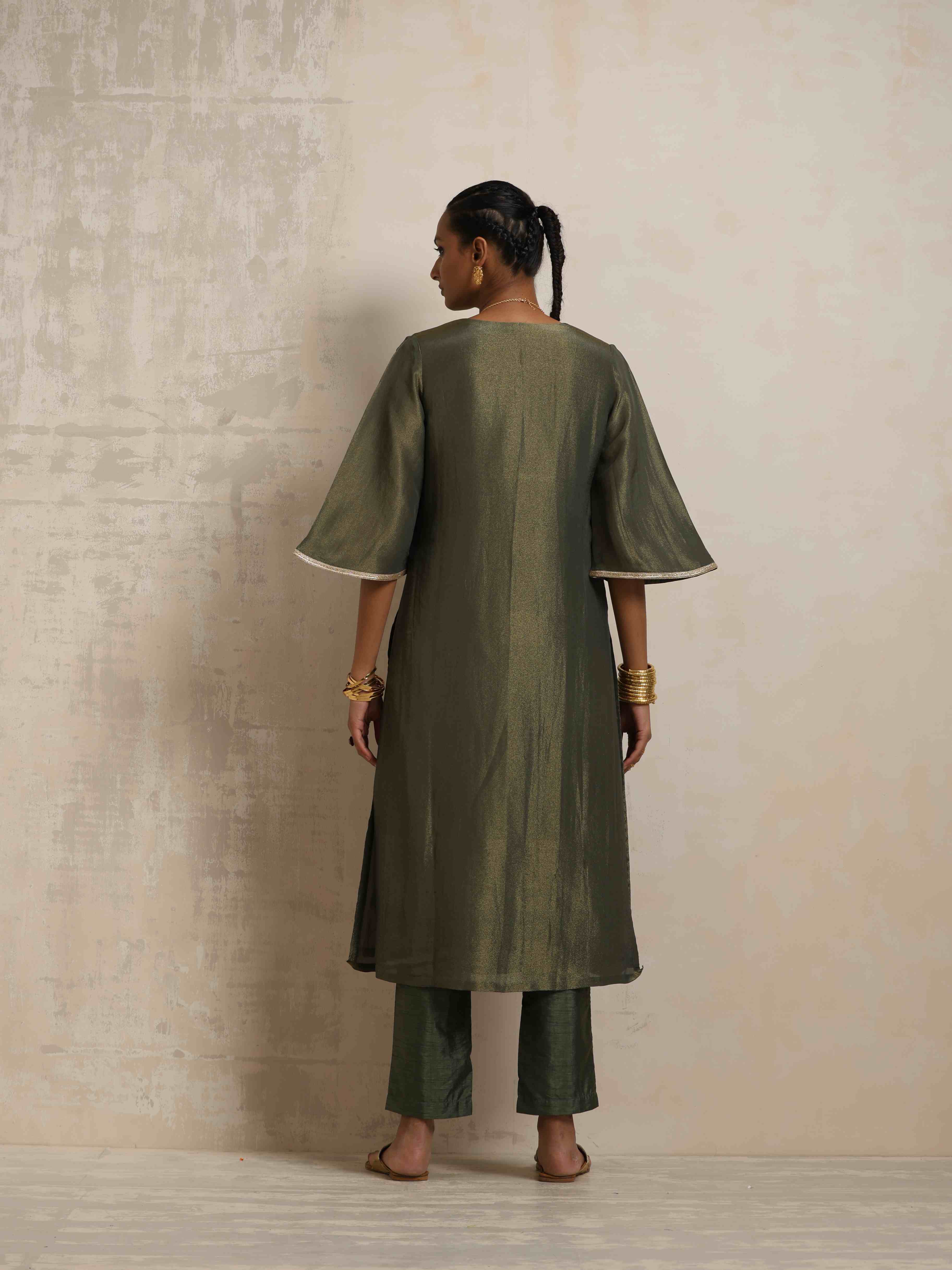 trueBrowns Green Tissue Kurta Set - Distacart