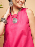 InWeave Women's Fuchsia Short Kurta Palazzo Set