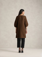 trueBrowns Brown Cotton Blend Short Kurta - Distacart
