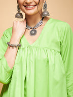InWeave Women's Lime Green Flared Kurta Palazzo Set