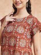 InWeave Women's Maroon Mughal Kalamkari A Line Dress - Distacart