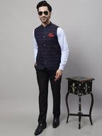 Even Apparels Men's Blue Nehru Jacket With Welt Pockets