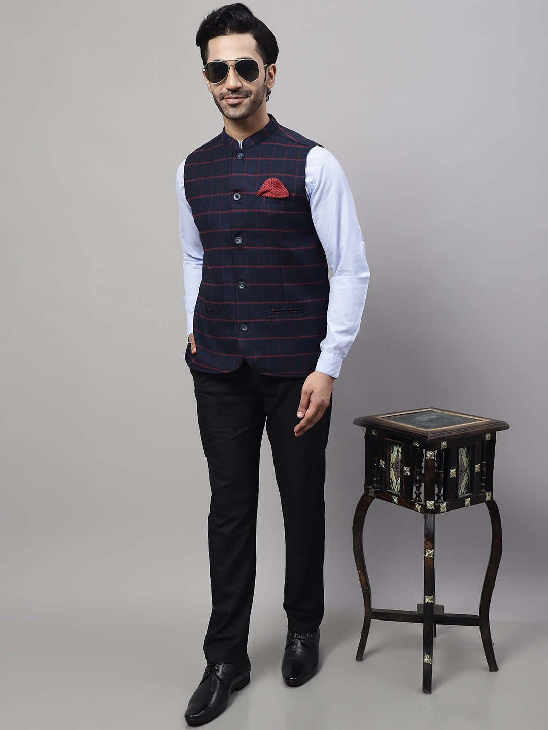 Even Apparels Men's Blue Nehru Jacket With Welt Pockets