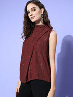 InWeave Women's Maroon Lurex Tie Up Top