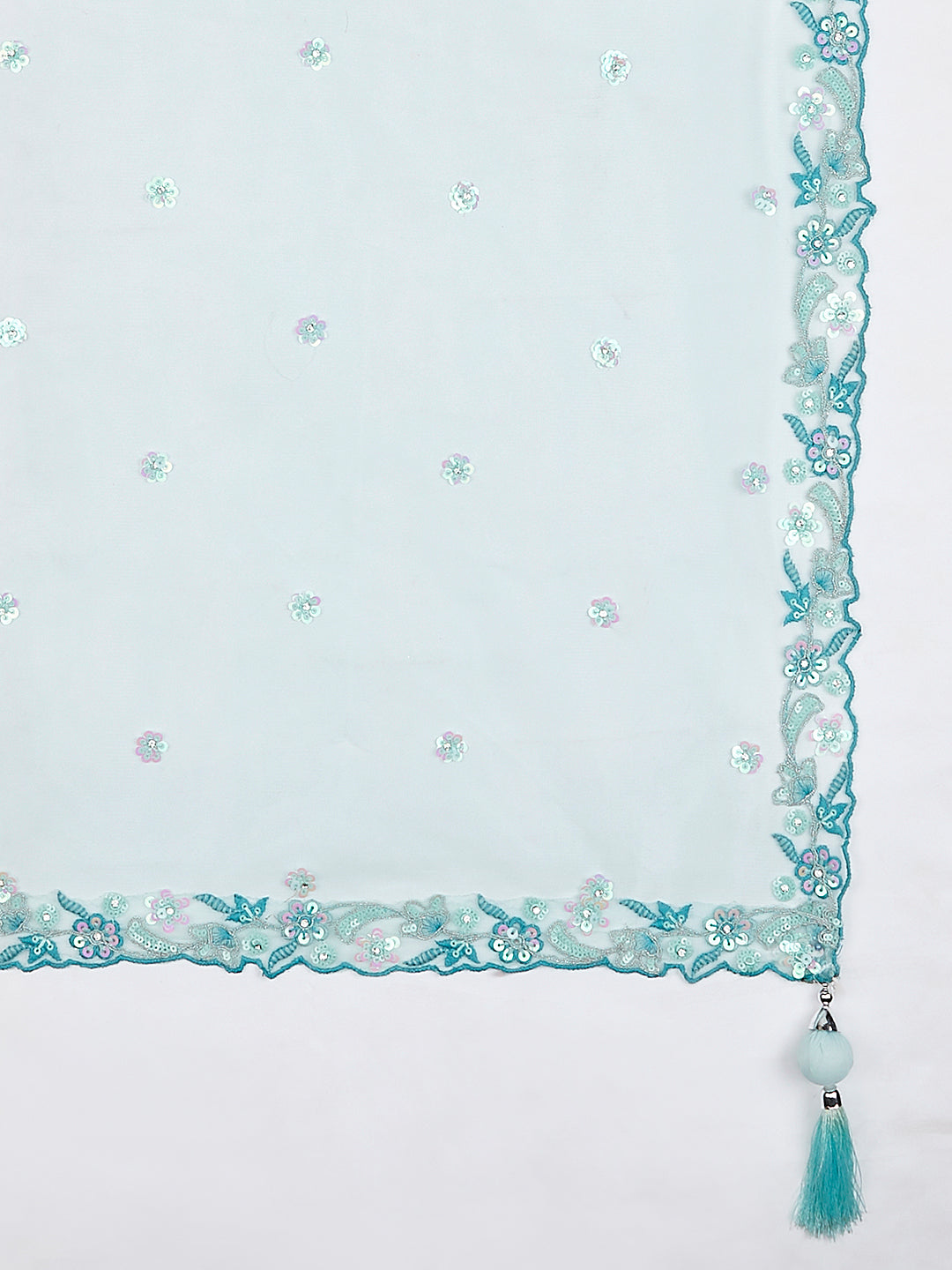 House of Panchhi Turquoise Blue Georgette Sequins And Thread Embroidery Lehenga Choli & Dupatta