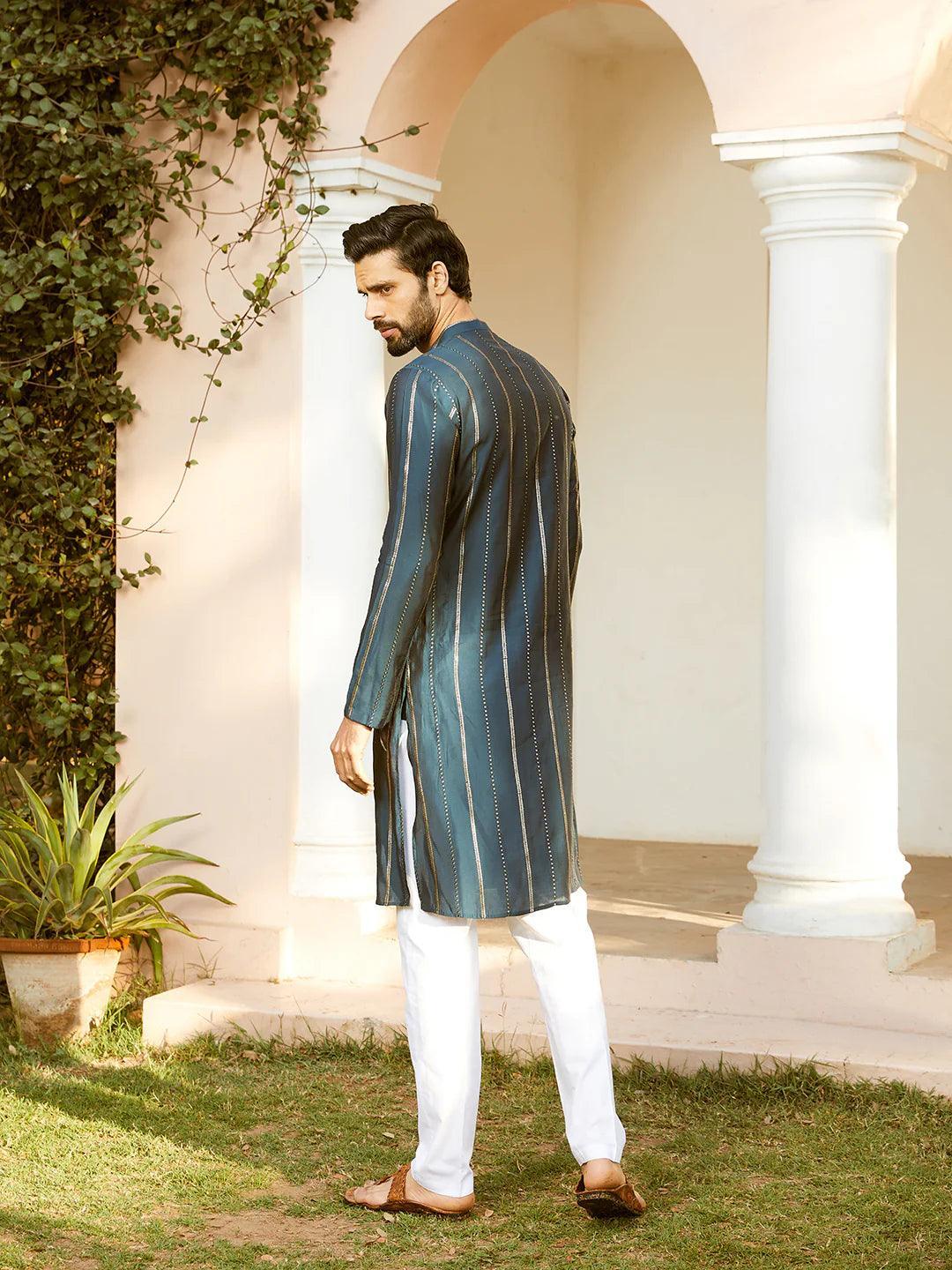 Fabmade Embroidered Regular Sequinned Chanderi Silk Kurta