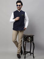 Even Apparels Men's Blue Pure Wool Nehru Jacket