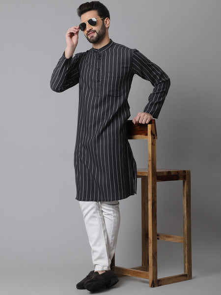 Even Apparels Black Pure Cotton Kurta With Band Collar